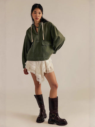 Long Sleeve Loose Casual Hooded Washed Denim Jacket