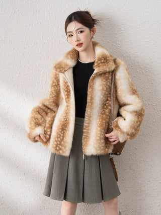 Deer Spot Pattern Fur Plush Jacket