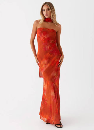 Light Blue Fishtail dress Tight Waist Slimming maxi dress