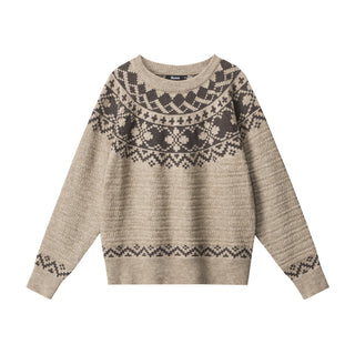 Fair Isle Retro Soft Waxy Round Neck pullover top Unisex
