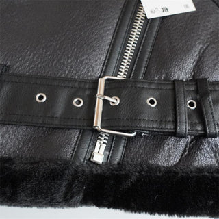 Women Black Faux Fur Motorcycle Jacket