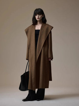 Homy's Long Double-Sided Hooded Wool Coat