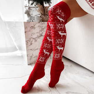 Christmas Knitted Wool Jacquard Stockings For Women Elk Snowflake