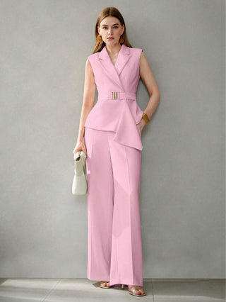 Plain Versatile Slim-Fit Two-Piece Trouser and sleeveless shirt Set
