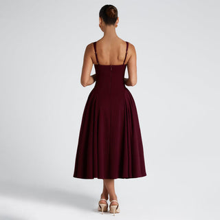 Solid Color Strap Square Collar Backless Zipper Dress