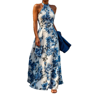 Halterneck Printed High Waist Slim Sleeveless maxi Dress