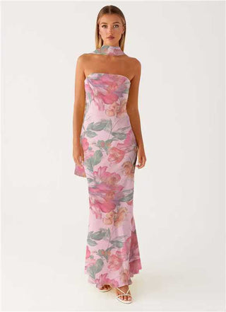 Broken flower Fishtail dress Tight Waist Slimming maxi dress
