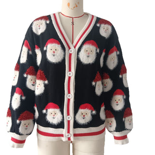Women's Casual Santa Jacquard Sweater Cardigan Autumn And Winter New Amazon Christmas Sweater