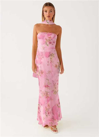 Yellow Floral Fishtail dress Tight Waist Slimming maxi dress