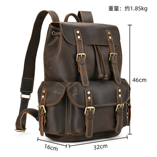 Retro Backpack Large Capacity Cowhide 16-inch Travel Bag