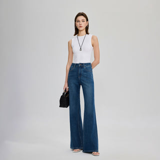 Tencel Four-Way Stretch Slightly Flared Petite High-Waisted Straight-Leg Denim Jean