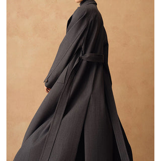 Homy's Wool Texture Two Wear Atmospheric Lapel Long Trench Coat