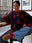 Knitted Rose Sweater - Blue and Red