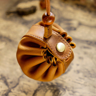 Handmade Genuine Leather Drawstring Coin Bag for Men And Women