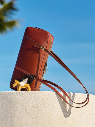 Genuine Leather Underarm Bag, Retro Bowling Bag, , Niche Vegetable Tanned First-layer Cowhide Bag