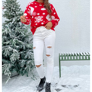 Christmas Snowflake Pullover Round Neck Jacquard women jumper