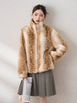 Deer Spot Pattern Fur Plush Jacket