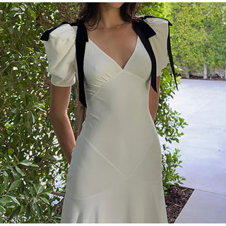 French-Style Kendall Retro Puff Sleeve maxi Dress