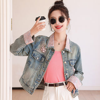 Embroidered Beaded Sequins Denim Jacket