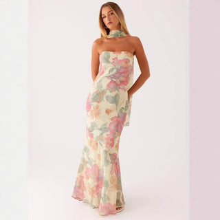 Light yellow Fishtail dress Tight Waist Slimming maxi dress