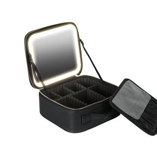 Large Capacity Cosmetic Bag With Lamp And Mirror Detachable Partition Cosmetic Storage Bag Portable Travel Bag