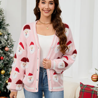 Women's Casual Santa Jacquard Sweater Cardigan Autumn And Winter New Amazon Christmas Sweater