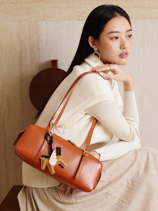 Genuine Leather Underarm Bag, Retro Bowling Bag, , Niche Vegetable Tanned First-layer Cowhide Bag