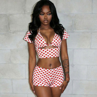 Polka Dot Print Short Casual Suit 3pc set