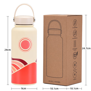 1L Insulated Cup Large Capacity Wide Mouth Portable Vacuum Sports Water Bottle Outdoor Printed Water Cup For Women