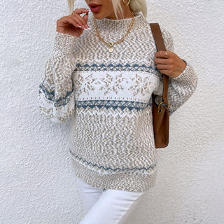 Women Christmas Knitwear Half High Collar Snowflake jumper