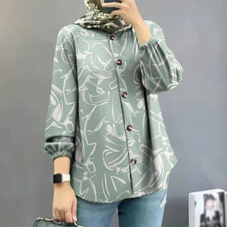 Loose Puff Sleeve Floral Shirt