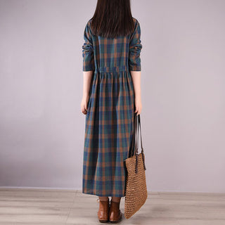 Loose Waist Slimming Look Lace-Up Mid-Length Plaid Dress