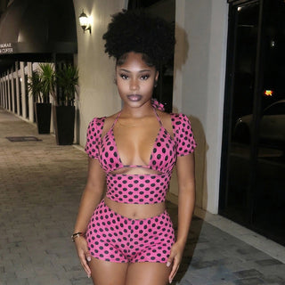 Polka Dot Print Short Casual Suit 3pc set