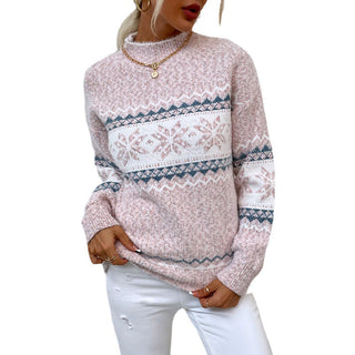 Women Christmas Knitwear Half High Collar Snowflake jumper