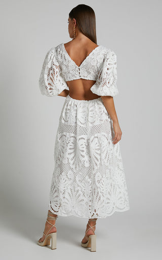 Cut Out Long Skirt V Neck knitted Lace Embroidery Dress
