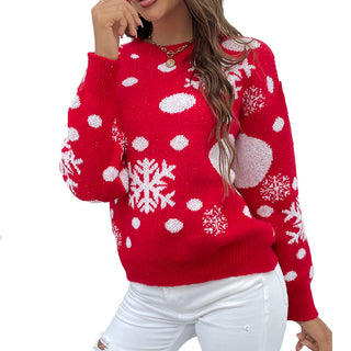 Christmas Snowflake Pullover Round Neck Jacquard women jumper