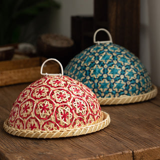 Handmade Rattan Woven Nanyang Style Fruit Plate Bread cover Basket Round With Lid