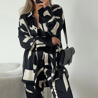 Commuter Loose Long-sleeved Shirt High-waisted Wide-leg trouser Suit