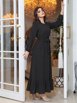 Simple Solid Color Slim-Fit Patchwork Kaftan Long Dress