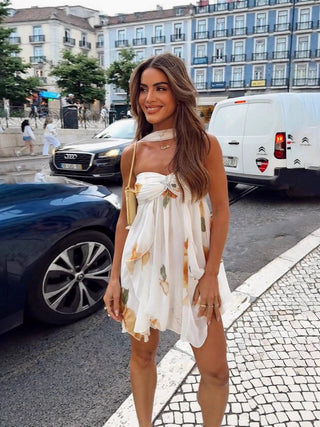 Halterneck Backless Asymmetrical Skirt mini Dress