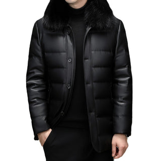 Homy's Genuine Leather black Mid-length Thickened fur Jacket