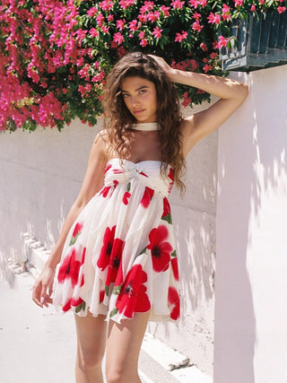 Halterneck Backless Asymmetrical Skirt mini Dress