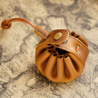 Handmade Genuine Leather Drawstring Coin Bag for Men And Women