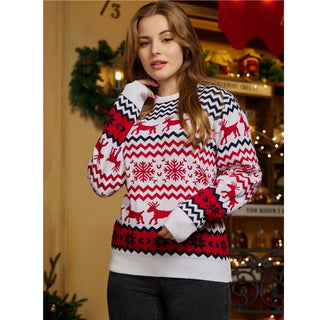 Couple Outfit Men And Women Christmas Round Neck Elk Jacquard Long-sleeved Sweater