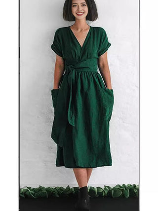 Cotton And Linen Casual Pocket Dress