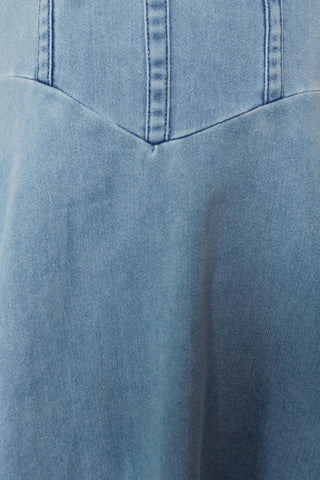 Spice Girls Retro Stitching Waisted Slimming A- Line Denim Dress