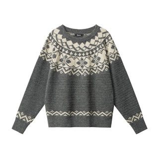 Fair Isle Retro Soft Waxy Round Neck pullover top Unisex