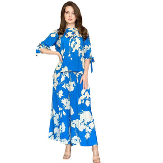 Printed Lace-up Top Wide Leg trouser modest dress