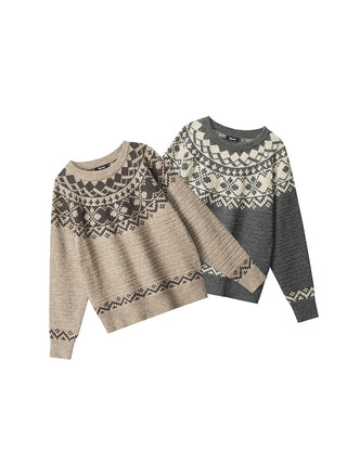 Fair Isle Retro Soft Waxy Round Neck pullover top Unisex