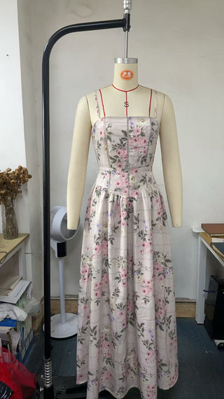 Fairy-Like Elegance,  Slimming Floral Spaghetti Strap Dress